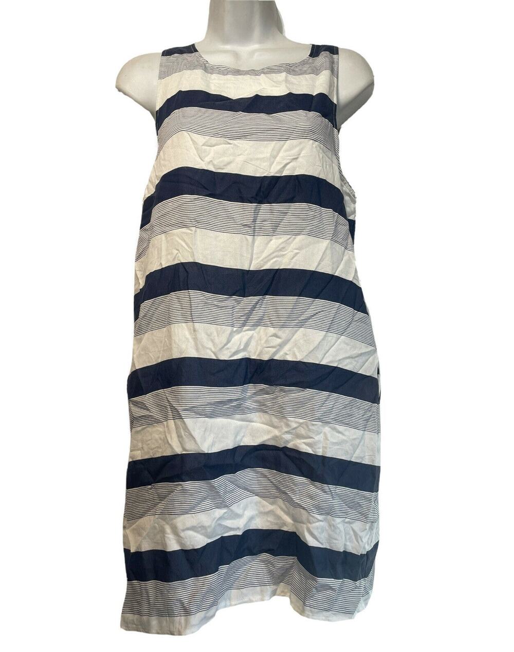flawless blue white sleeveless stripe pockets dress Womens Size M